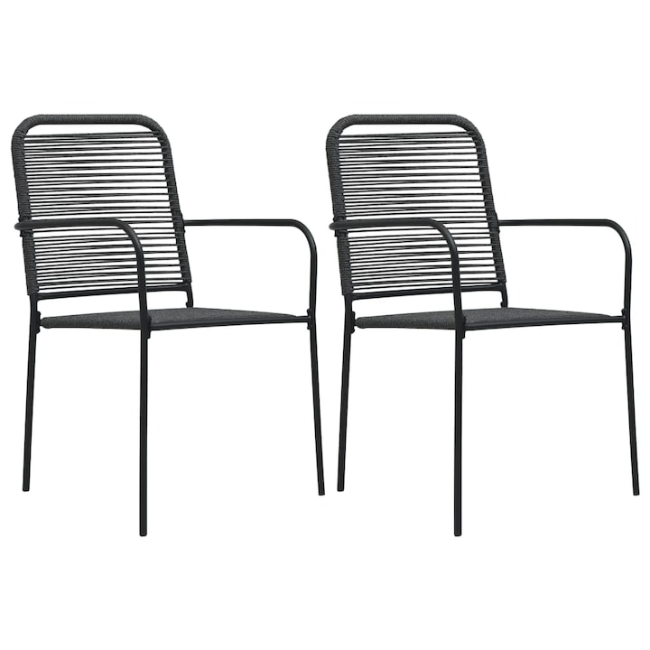 Otel/Sforara de bumbac Set 2 scaune de gradina, vidaXL, Otel/Sforara de bumbac, 56 x 53,5 x 85,5 cm, Negru