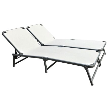Set 2 sezlonguri pliabile cu spatar reglabil 4 pozitii si stofa mesh crem RAKI 188x58cm