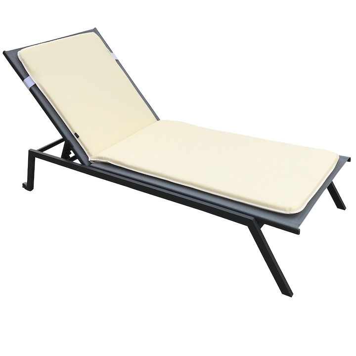 Sezlong gradina CULINARO 4 pozitii cu roti deplasare 197,5x70xh34,5cm gri cu saltea bej 175x50x4cm