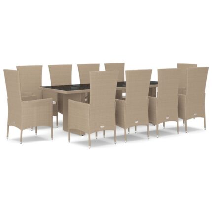 Set mobilier de gradina cu perne vidaXL, 11 piese, bej, poliratan, 60 x 58 x 108 cm