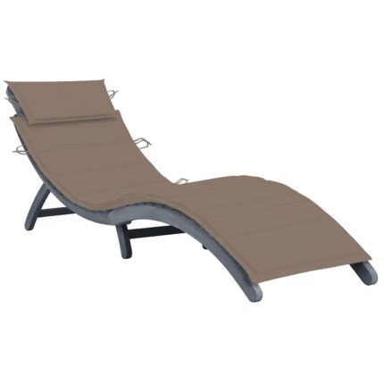 Sezlong de gradina cu perna gri vidaXL, lemn masiv de acacia, 14.02 Kg, Gri taupe