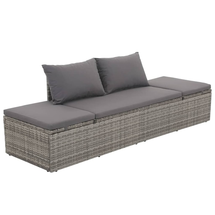 Sezlong de gradina, Zakito Europe, Ratan, 195x60x60 cm, Gri