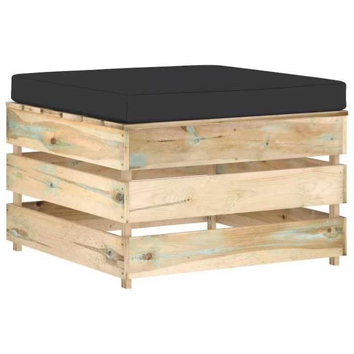 Taburet gradina Zakito Europe, lemn, cu perna, negru, 60x62x37cm