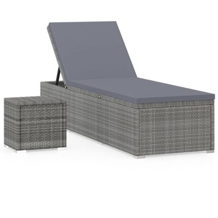 Set sezlong cu masuta, Zakito Europe, Ratan, 195x60x31 cm, Gri