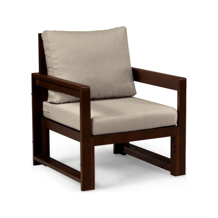 Fotel de gradina din lemn Chillout cu perne, Maro Harmony, Bej, 66x82x69cm