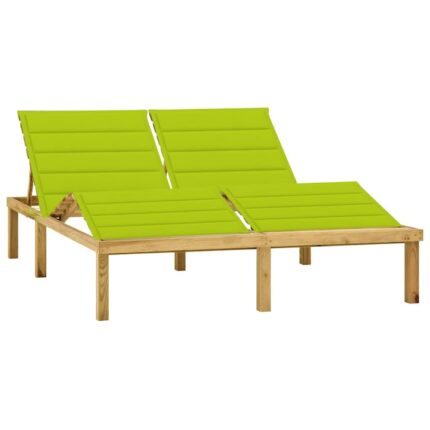 Sezlong dublu si perne verde aprins vidaXL, lemn de pin tratat, 200 x 138 x (31,5-77) cm, 46.46 kg