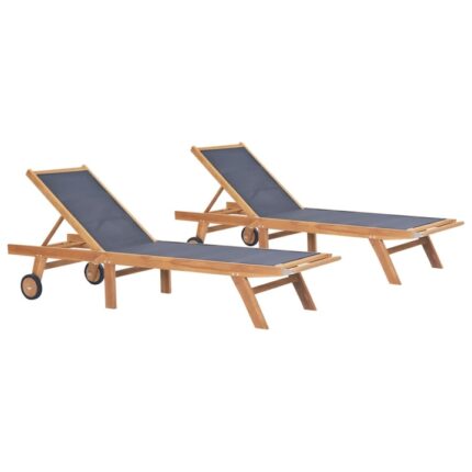 Set sezlonguri pliabile cu roti, 2 buc, lemn masiv tec/textilena 3073000