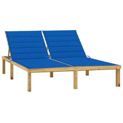 Sezlong dublu si perne vidaXL, albastru regal lemn de pin tratat, 200 x 138 x (31,5-77) cm, 36.86 kg