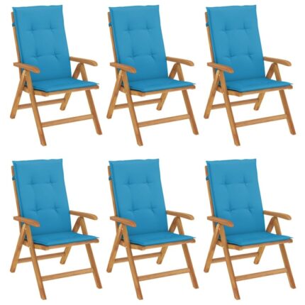 Set scaune de gradina rabatabile cu perne vidaXL, 6 buc., lemn masiv tec, 60 x 74.5 x 104 cm, 23.29 kg, 3196497