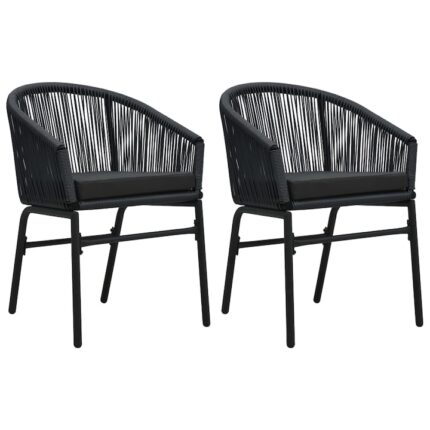 Set 2 scaune de gradina Zakito Europe, ratan PE/otel, cu perne, negru, 58x58x78cm