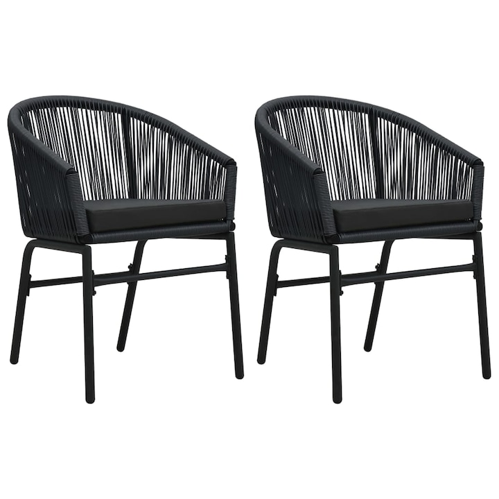 cu perne Set 2 scaune de gradina Zakito Europe, ratan PE/otel, cu perne, negru, 58x58x78cm