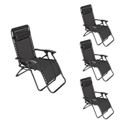 Set 4 Scaune tip Sezlong, spatar reglabil, Capacitate 120kg, Culoare Negru