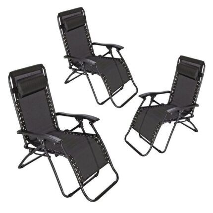 Set 3 Scaune tip Sezlong, spatar reglabil, Capacitate 120kg, Culoare Negru