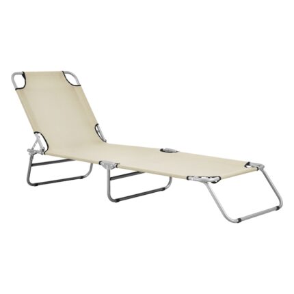 Sezlong pat, en.casa, Carcao, 186 x 55 x 24 cm, otel/poliester, 110 Kg, pliabil, bej