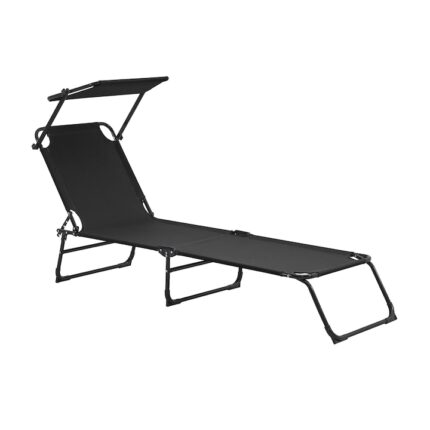 Sezlong cu trapa, casa.pro, 187 x 53 x 27 cm, otel/poliester, negru