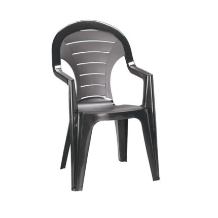 Scaun pentru gradina IDL® Oliver, 56x57x92 cm, Realizat din plastic de inalta calitate, Dotat cu cotiere si spatar inalt pentru un confor sporit, Culoare-Gri