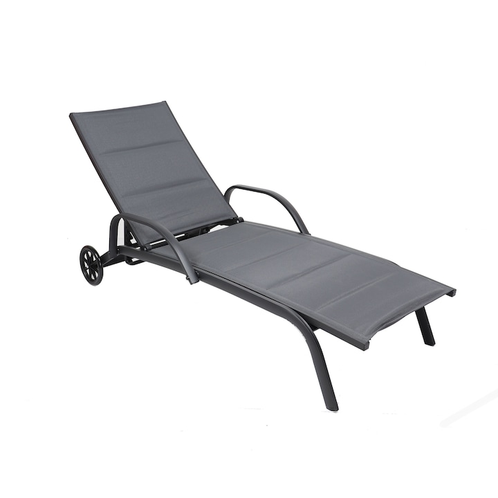 structura aluminiu Sezlong DacEnergy©, dimensiuni 193 x 70 x 30 / 92.5 cm, structura aluminiu, fix, spatar reglabil in 4 pozitii, culoare negru