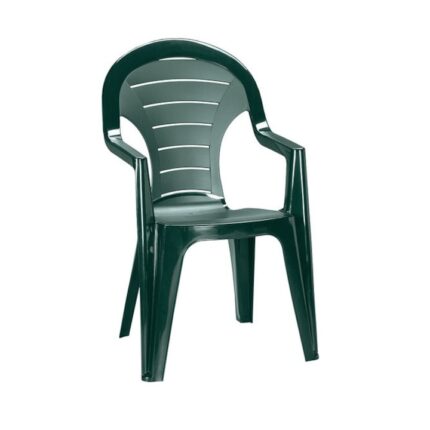 Scaun pentru gradina IDL® Oliver, 56x57x92 cm, Realizat din plastic de inalta calitate, Dotat cu cotiere si spatar inalt pentru un confor sporit, Culoare-Verde