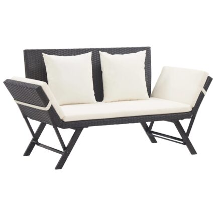 Banca de gradina cu perne vidaXL, negru, 176 cm, poliratan, 14.3 kg 46230
