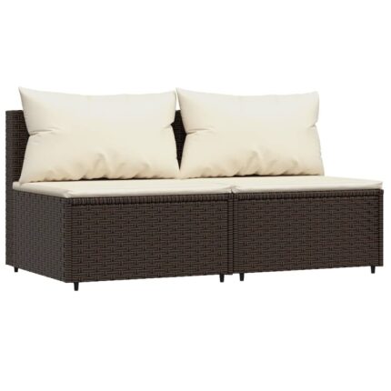 Set canapele de mijloc de gradina cu perne vidaXL, 2 piese, maro, poliratan, 63 x 63 x 57.5 cm, 12.24 kg