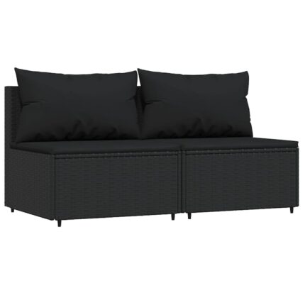 Set canapele de mijloc de gradina cu perne vidaXL, 2 piese, negru, poliratan, 63 x 63 x 57.5 cm, 12.14 kg