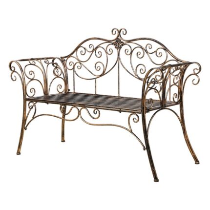 Banca de gradina cu spatar, HLC, Otel, 133x49x90 cm, Maro