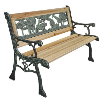 Banca de gradina, pentru copii, cu model animale, vidaXL, Lemn, Maro, 84 x 37 x 50 cm