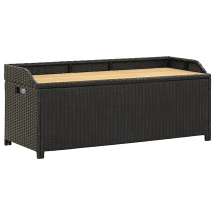 Banca de depozitare pentru gradina, vidaXL, Ratan, 120 x 50 x 50 cm, Negru