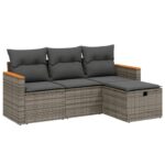 Set canapea de gradina cu perne vidaXL, 4 piese, gri, poliratan, 28.8 Kg, Rezistenta la raze UV
