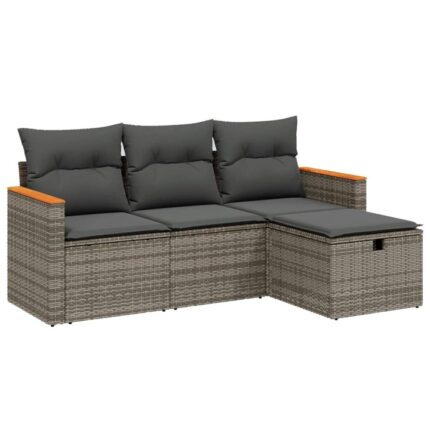 Set canapea de gradina cu perne vidaXL, 4 piese, gri, poliratan, 28.8 Kg, Rezistenta la raze UV