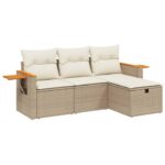 Set canapele de gradina vidaXL, 4 piese, cu perne, bej, poliratan, 29.88 Kg