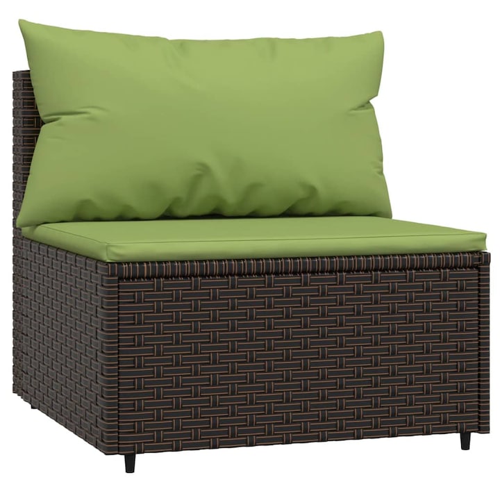 Canapea gradina cu perne, VidaXL, Ratan sintetic, Maro inchis/Verde