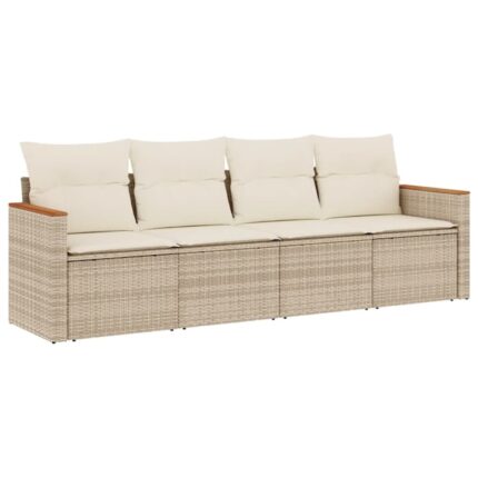 Set canapele de gradina vidaXL, 4 piese, cu perne, bej, poliratan, 22.98 kg