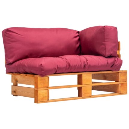 Canapea de gradina din paleti cu perna, vidaXL, Tesatura, 110 x 66 x 65 cm, Rosu