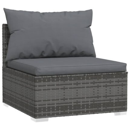 Canapea de mijloc de gradina vidaXL, cu perne, gri, poliratan, 70 x 70 x 60.5 cm, 7.09 kg