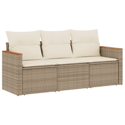 Set canapele de gradina vidaXL, 3 piese, cu perne, bej, poliratan, 22.98 Kg