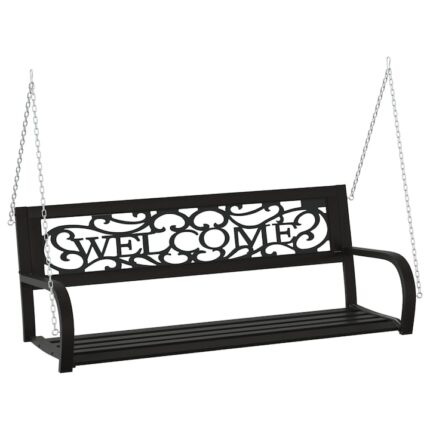 Banca balansoar de gradina vidaXL, negru, 125 cm, otel si plastic, 12.1 kg 317143