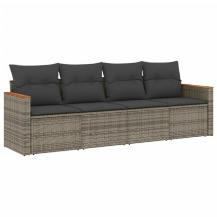Set canapea de gradina cu perne vidaXL, 4 piese, gri, poliratan, 22.8 kg