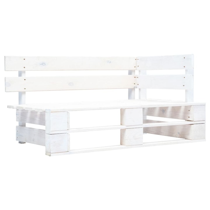 Banca de colt din paleti de gradina vidaXL, alb, lemn, 110 x 65 x 55 cm, 15.2 kg
