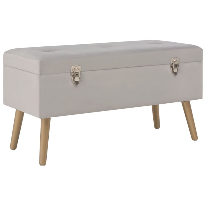 Banca cu un compartiment de depozitare vidaXL, gri, 80 cm, catifea, 8.2 kg