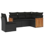Set mobilier de gradina cu perne vidaXL, 5 piese, negru, poliratan, 33.1 Kg, Rezistenta la raze UV
