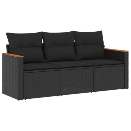 Set mobilier de gradina cu perne vidaXL, 3 piese, negru, poliratan, 22.5 Kg