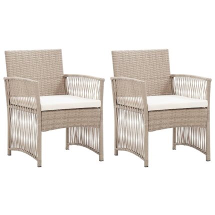 Set fotolii de gradina cu perne vidaXL, 2 buc., bej, poliratan, 55.5 x 58 x 76 cm, 10 kg