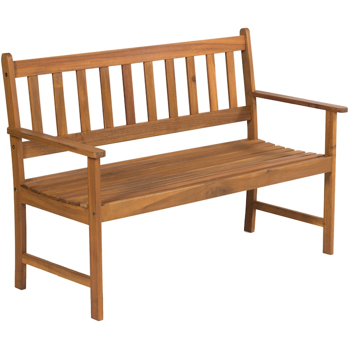 inaltime 85 cm Banca de gradina pentru 2 persoane Fieldmann, 122x57 cm, inaltime 85 cm, lemn tratat de salcam tropical