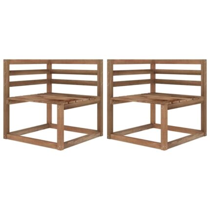 Set canapele de gradina din paleti vidaXL, coltare 2 buc. maro, pin tratat, 64 x 64 x 70 cm, 21.2 kg
