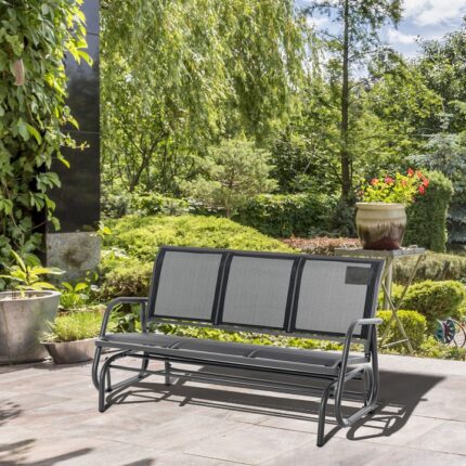 Banca tip balansoar pentru gradina, Outsunny, Metal/Plasa, 3 locuri, 151 x 75 x 85 cm, Negru