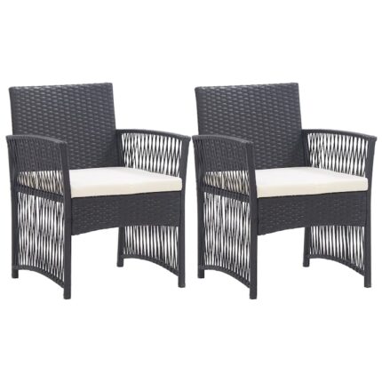 Set fotolii de gradina cu perne vidaXL, 2 buc., negru, poliratan, 55.5 x 58 x 76 cm, 10 kg