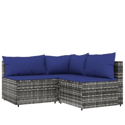 Set mobilier de gradina cu perne vidaXL, 3 piese, gri, poliratan, 63 x 63 x 57.5 cm, 19.38 kg
