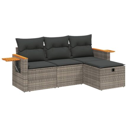 Set canapea de gradina cu perne vidaXL, 4 piese, gri, poliratan, 30.4 Kg