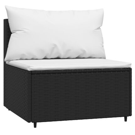 Canapea de mijloc cu perna de gradina vidaXL, negru, poliratan, 63 x 63 x 57,5 cm, 6.15 kg